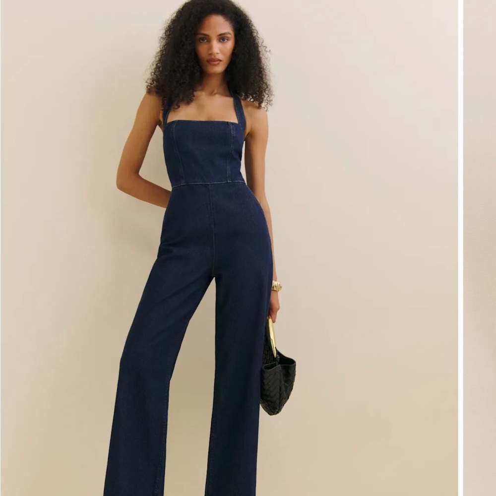 Reformation Danna Halter Denim Jumpsuit